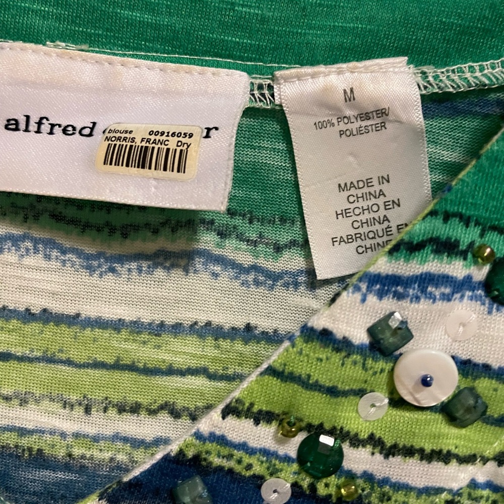 Vintage Alfred Dunner Vibrant Green and Blue Striped Blouse - Picture 2 of 2